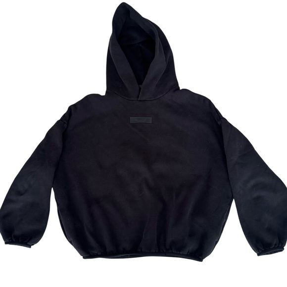 Fear of God Essentials black rubber patch oversized hoodie cotton sweatshirt - Picture 2 of 6